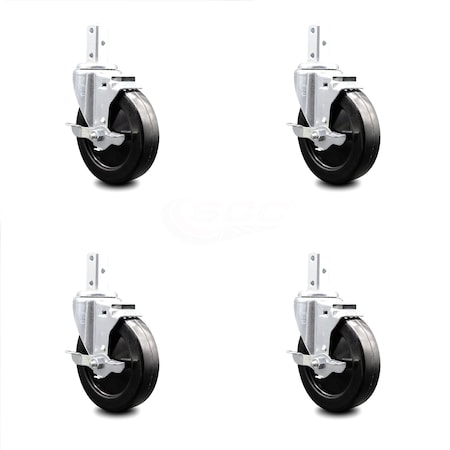 Service Caster 5 Inch Soft Rubber Wheel Swivel 3/4 Inch Square Stem Caster Set with Brake SCC SCC-SQ20S514-SRS-TLB-34-4
